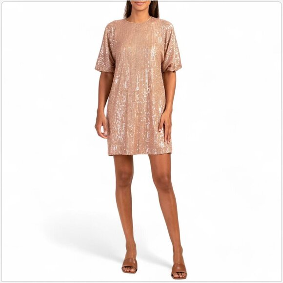 Trina Turk Relaxed Fit Brilliance Sequin Mini Dress Almondine Nude NWT NEW XL - Picture 1 of 9